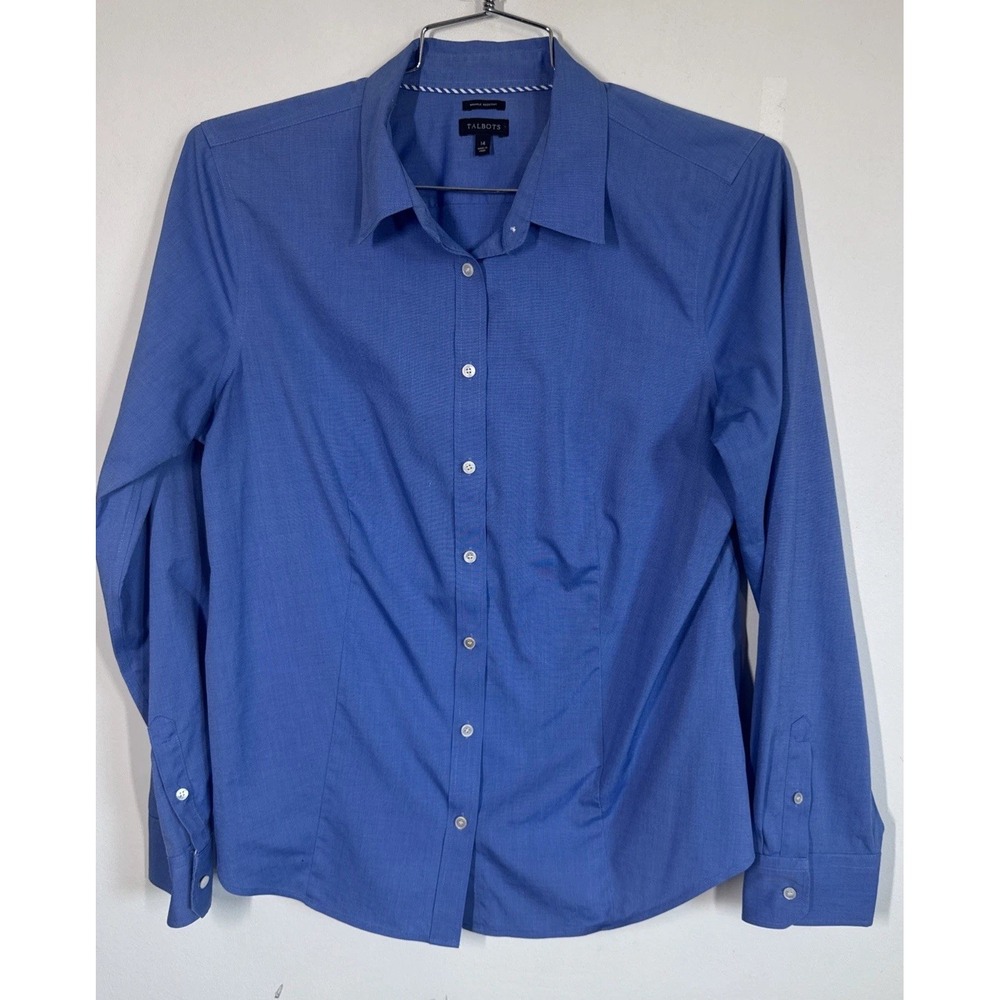 Talbots Blue Wrinkle Resistant Slightly Fitted Long Sleeve Button Up Shirt Sz 14